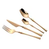 4Pcs/Set Stainless Steel Tableware Gold Dinnerware Cutlery Set Knife Spoon and Fork Set Korean Food Cutlery Kitchen Accessories LX4244