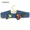 Gothletic 2021 Fashion Blue Denim Jean Choker Flower Flower Bird Terbroidery Collar Necklace for Women Punk Jewelry Chokers