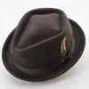 Sunlynn Winter Fashion Wool Flat-topped Hat For Men 100% Feather Felt Men's Bowler Wide Brim Hats Delm22