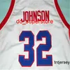 100% cousu # 32 JOHNSON rouge blanc maillot de basket personnalisé n'importe quel numéro nom maillots hommes femmes jeunesse XS-6XL