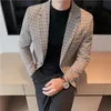 メンズスーツブレザー高品質イギリス風ハンサム千鳥格子ブレザー男性服シンプルスリムフィットフォーマルウェアビジネススーツジャケット