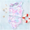 Three-Pieces Sets For Baby Girl Summer Swimsuit Two-Pieces Fish Scales Girls Bikini Swimsuits Kids Toddlers Bathing Suits Children Casual Beach Swimwear