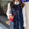 Vestido largo de primavera Estilo coreano Rose Bordado Sin mangas Vintage Vestido de tanque suelto para mujer (72838) 210423