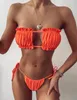 2021 Women's Swimwear Tube Pleated Hollow Out Multi Color Solid Print Sexy Bikini Swim Suit 1set