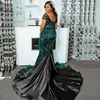 Glitter Sequin Mermaid Evening Dresses Off Shoulder Ruched Satin Prom Dress Celebrity Formal Gown Plus Size Sweep Train Robe de mariée