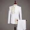 Costumes pour hommes blancs noirs style chinois or broderie blazers bal hôte scène tenue mâle chanteur équipes chorale mariage DS costume 211120