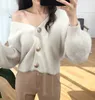 Autumn Winter Fashion Women Mink Cashmere Cardigan Sweater Female V-neck Knitted Long haired mink cashmere sweater 210908