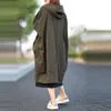 Стиль осенью стиль искусств женская однобортное длинное пальто с капюшоном Большой карман свободные повседневные твердые траншеи размером S30 210512