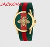 Högkvalitativ VK Factory Quartz Movement Famous Brand Watch Women Män Bee Snake Tiger Mönster Nylon Tyg Läderbälte Par CLA299U