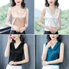 Women Tops Korean Woman Satin Blouses Tops Silk Sleeveless Silk Blouse Elastic Shirts Sexy Woman Satin V-neck Shirt Champagne 210604