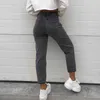 Jeans élastiques serrés Pantalons de pieds pour femmes Neuf en détresse Automne Hiver Vintage Taille haute Denim Pantalon Femme Gris 211129