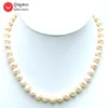 Qingmos Pink Pearl Necklace For Women With Natural 7-8mm Round Freshwater Chokers 17" Fine Jewelry 5840