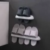 Bathroom Slippers Rack Wall-Mounted Plastic Shoe Storage Simple Daily Double 211112