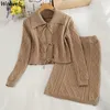 Abito moda coreana vintage Completo a due pezzi per donna Cappotto maglione lavorato a maglia Gonna aderente Femme Roupas 2 Set 4G277 210422