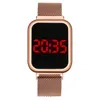 Wristwatches Luxury LED Digital Touch Screen Magnet Watches For Women Rose Gold Square Dress Quartz Watch Female Clock 2021 Relogio Feminino