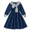 Robes de fille enfants denim vêtements automne 2022 robe de jeans pour grandes filles patchwork à manches longues col marin princesse enfants