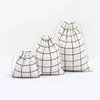 Gift Wrap 1pc 3colors Grid Lines Printed Handmade Cotton Linen Bag Storage Coffee Beans Tea Bags Wedding Party Candy Jewelry