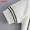 Tangada Korea Chic 여성 포켓 여름 얇은 스웨터 짧은 소매 숙녀 니트 점퍼 Tops AI80 210609
