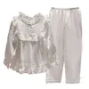 Kobiety Księżniczka Z Długim Rękawem Lace Ruffle Pajama Zestawy Topy + Spodnie