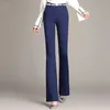 YUEY Nouveau Pantalon Femme Taille Moyenne Plus Taille Mince 100% Coton Pantalon Évasé Couleur Unie Casual Stretch Doux S à 4XL Dropshipping Q0801