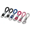 Creatieve hand-geweven lederen decor sleutelhanger voor vrouwen en mannen Dubbele-ring koppels auto metalen sleutelhangers