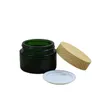 Bouteille en verre vert vide emballage cosmétique pots de crème pour les yeux faux bouchon à vis en bois flacons rechargeables conteneur 20G 30G 50G