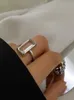 Anello aperto in argento sterling 925 con grande diamante quadrato semplice marchio di marea di gioielli all-match di moda di personalità micro-intarsiata