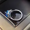 S925 Silver Punk Band Ring in Platinum Color with 4quot Blue and White Sparkly Diamond for Women Wedding Jewelry Gift PS89039741718