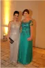 Uzun anne gelin elbiseler düğün için 2021 kısa kollu yeşil aplike kadınlar resmi akşam yemeği Kurti Vestido de Madrinha