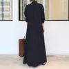 Casual klänningar 40 # solida färgskjorta maxi klänning kvinnor bomull och linne lapel långärmad med pocket boho plus storlek lös robe femme