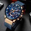 Relogio Masculino Curren Mens Horloges Topmerk Luxe Chronograaf Big Dial Horloge Mannen Lederen Blauw Gouden Heren Horlogeshorloge 210527