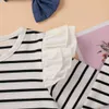 18m-6y höst våren toddler barn tjejer kläder set randig långärmad t-shirt blå kjolar overalls barn outfits 210515