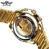 Gewinner Blaulichtglas Neue Mode Herrenuhren Schwarz Golden Edelstahl Wasserdicht Sport Automatikuhr Leuchtende Uhr304N