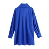 Fashion Blue Asymmetric Loose Blouses Shirt Kvinnor Bow Collar Långärmad Kvinnlig Skjortor Chic Tops Ladies Casual Clothing 210430