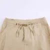 Yuey Frauen Casual Hosen Baumwolle Leinen Plus Größe Weiß Schwarz Khaki Atmungsaktiv Kordelzug Frühling Sommer Gerade Hosen S 4XL Q0801