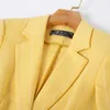 الأصفر شريط السترة المرأة عارضة رقيقة الصيف الأزياء الرسمي نصف الأكمام سليم سترة مكتب السيدات معطف العمل 210604