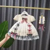 Meninas Princesa Dress Kids Manga Curta Wedding Vintage Lolita Vestido com Bola Vestido de Bola com Bowknots 0-6Y Q0716