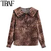 Женщины мода с кружевной леопардовой печати блузки старинные с длинным рукавом кнопки женские рубашки Blusas Chic Tops 210507