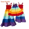 ベアリーダーファミリーマッチング衣装夏の虹カラフルな縞模様のカジュアルドレスノースリーブ王女パーティー服210708