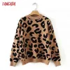 Tangada Kobiety Leopard Sweter Dzianiny Winter Zwierząt Drukuj Zima Gruba Z Długim Rękawem Kobiet Swetry Casual Topy 2x05 210917