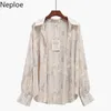 Neploe Two Piece Set Women Chiffon Shirts Pleated Crop Tops Summer Print Korean Suit Sun Protection Clothes 2 Piece Set Femme 210422