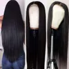 Doux Brésilien Noir Long Soyeux Droite Pleine Perruques Cheveux Humains Résistant À La Chaleur Sans Colle Synthétique Avant de Lacet Perruque pour Mode Femmes