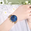 LIGE Femmes Mode Or Bleu Quartz Montre Lady Mesh Bracelet De Haute Qualité Casual Étanche Montre-Bracelet Cadeau Lune Phase horloge 210527