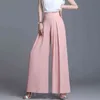 Hoge taille chiffon wijde beenbroek vrouwen zomer Koreaanse geplooide solide losse zwarte lange broek 211124