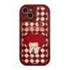 TPU Anti-knock Cherry Bear Red Lattice Pattern Leathern Telefonväska för 13 12 11 Pro Max iPhone7 / 8 Plus X XR XS Smartphone Täck hög kvalitet