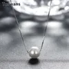 Naszyjniki wisiorek 100% Real 925 Sterling Silver Biżuteria Symulowana Pearl All-Match Fashion Dla Kobiet Prezent Urodzinowy