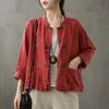 Spring Arts Style Vrouwen Losse Casual Lange Mouw O-hals Jas Vintga Button Double Pocket Cotton Linnen Jassen W47 210512