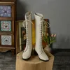 Buckle Genuine Leather Mid Heel Long Boots Women Shoes Square Toe Block Heels Knee High Lace Up Zip Ladies 210517