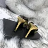 Com caixa! Chinelos de alta qualidade saltos stiletto sandálias tributo ouro liso mules de couro clássico mulheres moda salto mulheres sapatos verão vestido fábrica calçado