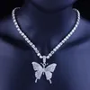 Iced Out Schmetterling Anhänger Halskette Gold Silber Tennis Kette Herren Damen Hip Hop Halsketten Schmuck